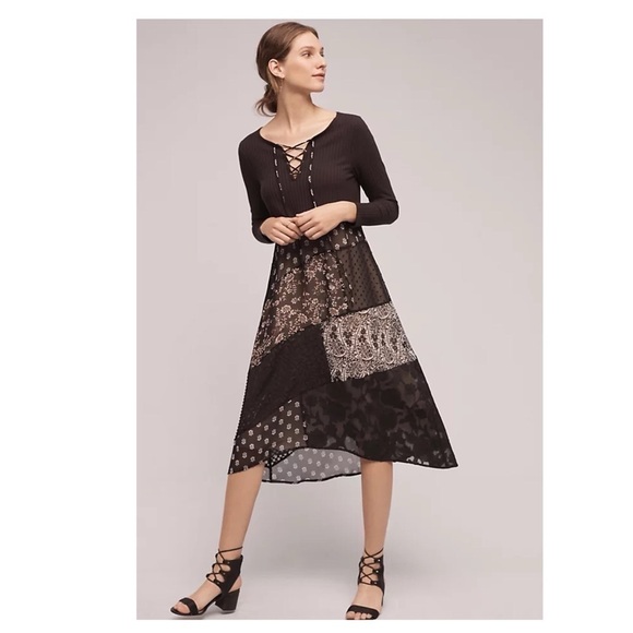 Maeve Dresses & Skirts - Anthropologie Maeve Belle Noir Patchwork Midi Dress Size Small
